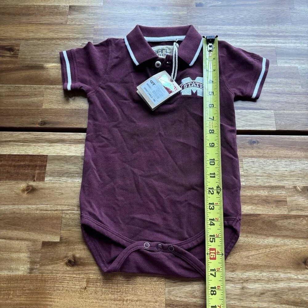 Mississippi State University MSU Football Polo Bodysuit‎ Baby Size 18 Month NWT